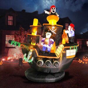 7FT Ghosts on Pirate Ship Halloween Blow Up Inflatable Decoration with LED Light